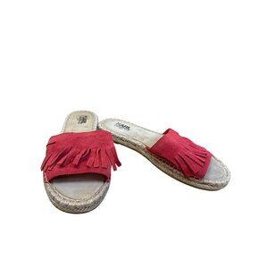 Karl Lagerfeld Womens Red Suede Fringe Espadrille Sandals Size 11 SKU8125